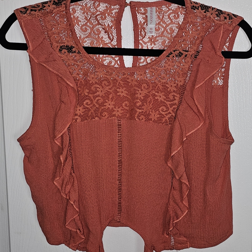 Xhilaration Coral Lace Ruffle Blouse